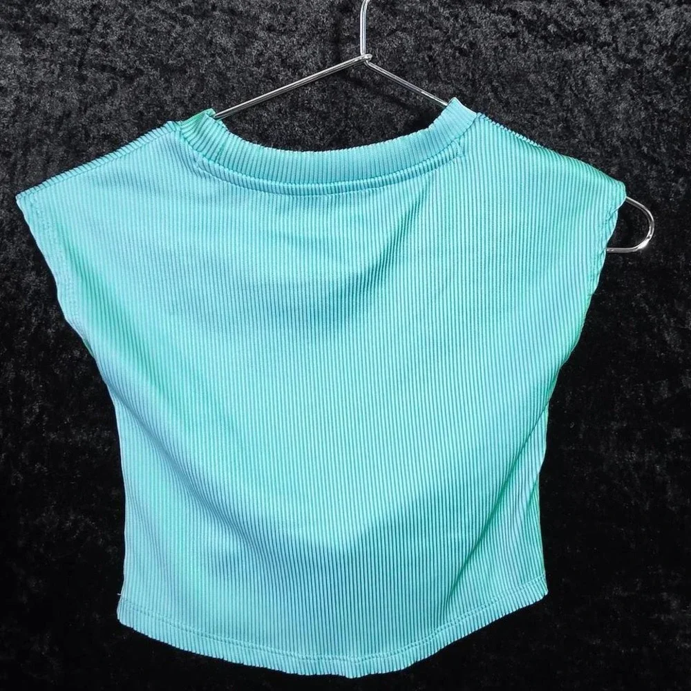 Nike Girls 3T Teal Green Ribbed Ruched Front Sleeveless Tank Top Swoosh Logo